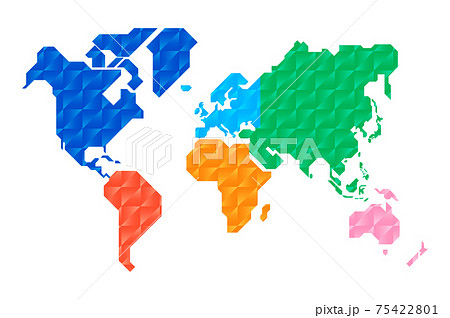 直線で簡略化した世界地図ベクターイラスト 大陸別カラー のイラスト素材
