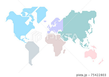 直線で簡略化した世界地図ベクターイラスト (大陸別カラー)