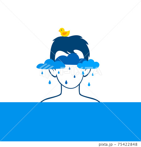 Sadness and abstract sorrow. Crying character covered with blue clouds in depressive mood. Sadness and abstract sorrow. Crying character covered with blue clouds in depressive mood. 75422848