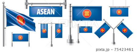 Vector set of the national flag of ASEAN in various creative designs 75423461