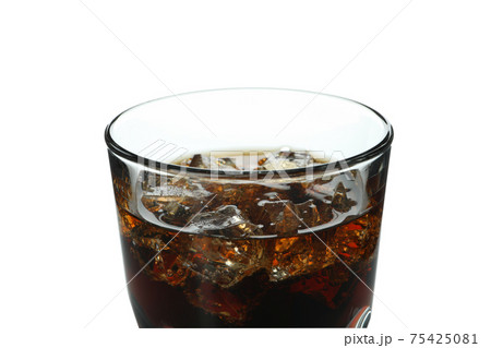 Glass of cola and ice cubes isolated on white background Glass of cola and ice cubes isolated on white background 75425081