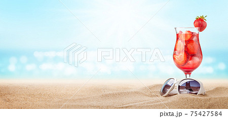 Fresh cold cocktail on tropical beach Fresh cold cocktail on tropical beach 75427584