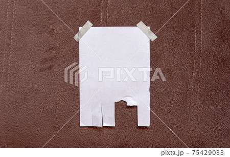 Tear off paper on wall. Mock up template. Street paper ad or announcement with tear-off stripes with phone number. Blank design. Copyspace mockup 75429033