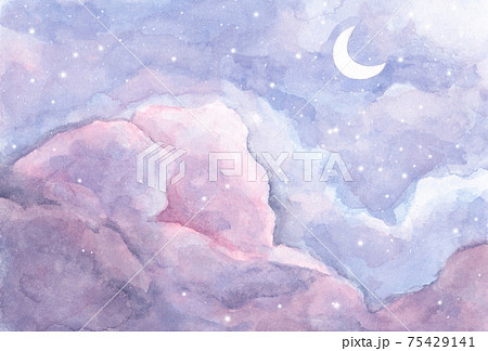Watercolor painting of Moon and clouds background with soft pastel color. Watercolor painting of Moon and clouds background with soft pastel color. 75429141