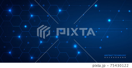 Abstract dark blue background geometric hexagon with lines  and dot lighting. 75430122