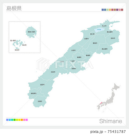 島根県の地図・Shimane（市町村・区分け）