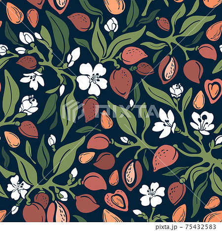 Almond seamless pattern. Vector floral color print 75432583