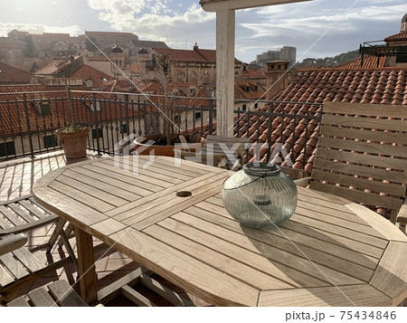 empty balcony in the morning with the europe town view in dubrovnik empty balcony in the morning with the europe town view in dubrovnik 75434846