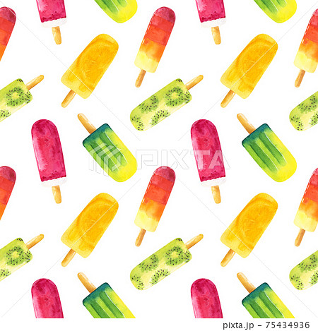 Seamless pattern with watercolor ice cream isolated on white background. Seamless pattern with watercolor ice cream isolated on white background. 75434936