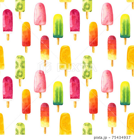 Seamless pattern with watercolor ice cream isolated on white background. 75434937