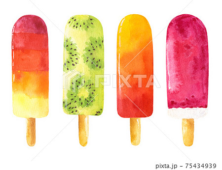 Set of watercolor ice cream isolated on white background. Set of watercolor ice cream isolated on white background. 75434939