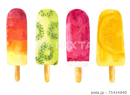 Set of watercolor ice cream isolated on white background. Set of watercolor ice cream isolated on white background. 75434940