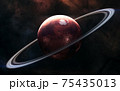 Red planet of solar system. Inhabited Mars with rings. 3D render 75435013