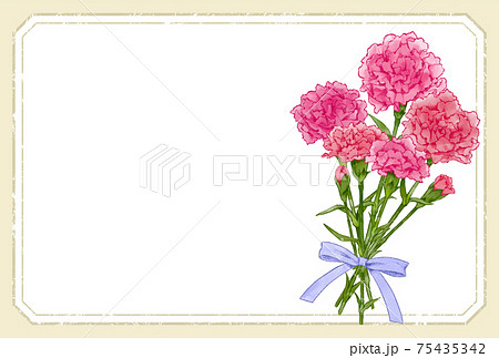 カーネーションの花束のおしゃれなフレーム素材 花の水彩風手描きイラストのイラスト素材