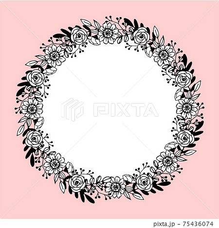 手描き おしゃれ ボタニカルリースのイラスト素材