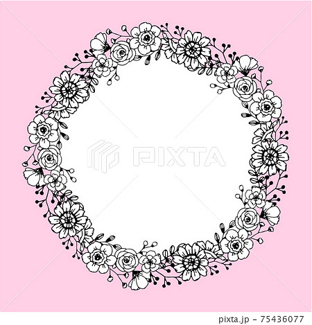 手描き おしゃれ ボタニカルリースのイラスト素材