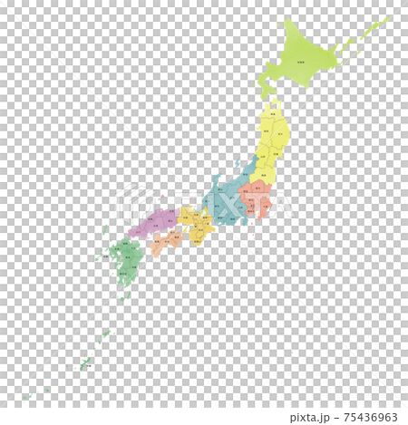 Colorful watercolor map of Japan Colorful watercolor map of Japan 75436963