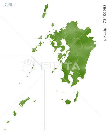 水彩風の日本地図 九州地方のイラスト素材