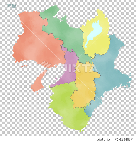 カラフルな水彩風の日本地図 近畿地方のイラスト素材