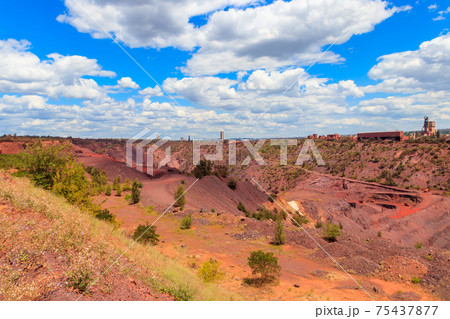 View of huge iron ore quarry in Kryvyi Rih, Ukraine. Open pit mining 75437877