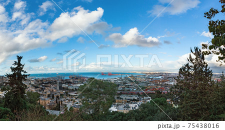 panorama of the port in Haifa against the background of clouds panorama of the port in Haifa against the background of clouds 75438016