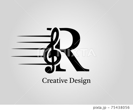 Key Note R Letter Logo Vector. Music Note On Initial R Design. 75438056