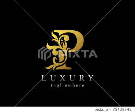 Letter P luxury logo icon, luxury gold flourishes ornament monogram design vector. 75438345