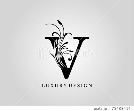 Vintage V Letter Floral Design. Classic Monogram Alphabetical Icon for book design, brand name, stamp, Restaurant, Boutique, Notary, Hotel. 75438414