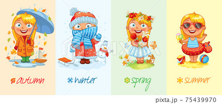 Baby girl and the four seasons. Vector illustration. Isolated on white background. Set 75439970