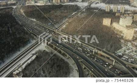 Aerial view of a big traffic jam on a highway 75440326