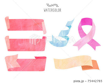 水彩画 リボン 背景 75442765