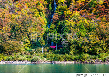 山形県 最上川　白糸の滝と不動堂 75443016