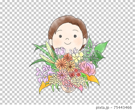 花束を抱えた女性のイラストのイラスト素材