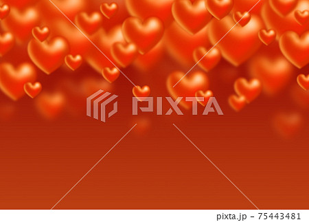 バレンタイン素材 オレンジ色の立体ハートが上に泡のように湧き上がるイメージ 横 他色有り 75443481