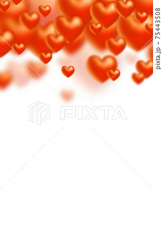 バレンタイン素材 オレンジ色の立体ハートが上に泡のように湧き上がるイメージ 縦 背景白 他色有りのイラスト素材