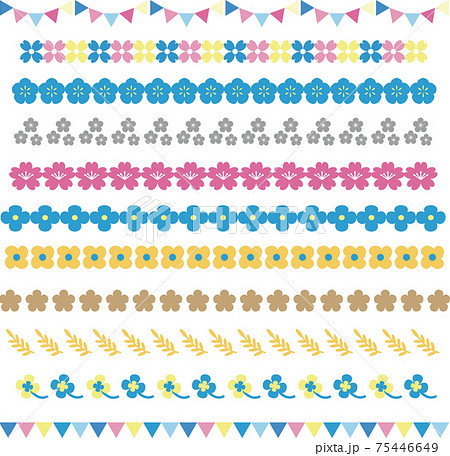春 花 草 ガーランド ライン 飾り罫 あしらい イラスト素材セットのイラスト素材