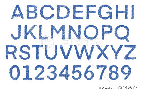 青の数字や大文字アルファベットのセット かすれ のイラスト素材