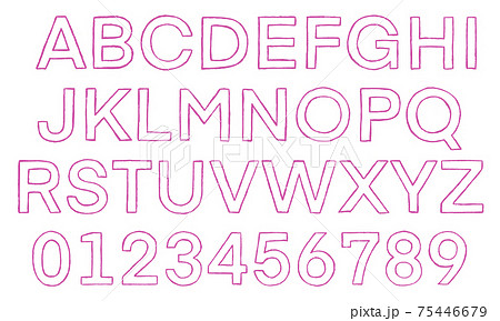 ピンクの数字や大文字アルファベットのセット(枠線) ピンクの数字や大文字アルファベットのセット(枠線) 75446679