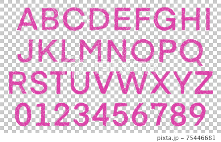 Set of pink numbers and uppercase alphabet (faint) 75446681