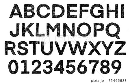 黒の数字や大文字アルファベットのセット 手書き風 のイラスト素材