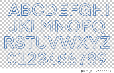 青の数字や大文字アルファベットのセット（枠線） 75446685
