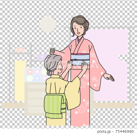 訪問着の着付けをするシニア女性 75446980