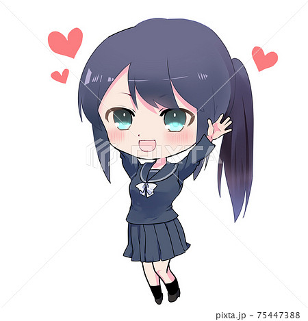 イラスト素材 喜んでバンザイをするセーラー服の女の子のイラスト素材