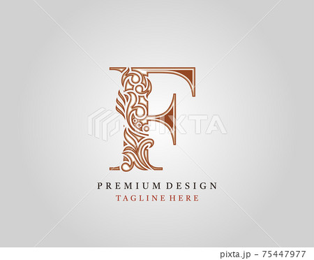 Luxury Initial F Letter logo icon, Elegant floral ornament monogram design vector. 75447977