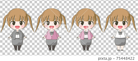 ビジネス系 笑顔の女性 アニメ風デフォルメイラストのイラスト素材