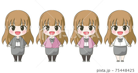 ビジネス系 笑顔の女性 アニメ風デフォルメイラスト ビジネス系 笑顔の女性 アニメ風デフォルメイラスト 75448425