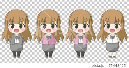 ビジネス系 笑顔の女性 アニメ風デフォルメイラスト ビジネス系 笑顔の女性 アニメ風デフォルメイラスト 75448425