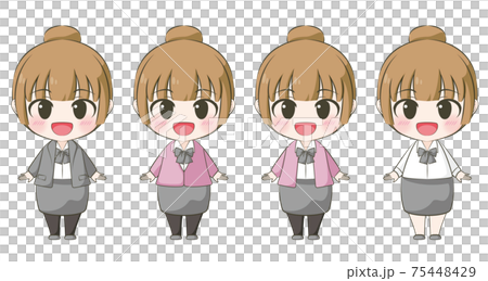 商務型微笑的女人動漫風格的變形的插圖 75448429