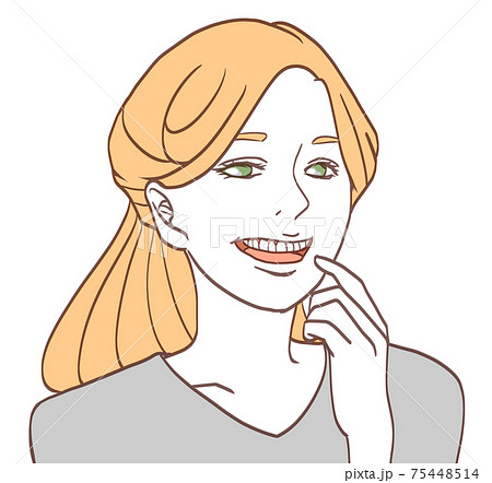 歯を見せて笑う女性 シンプルカラー のイラスト素材