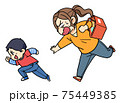 お店の中で走り出す子どもを追うお母さんのイラスト 75449385
